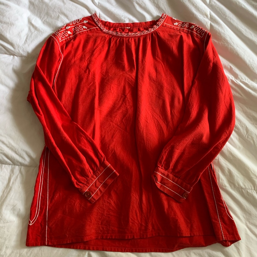 Vintage Red Embroidered Long Sleeve Top
